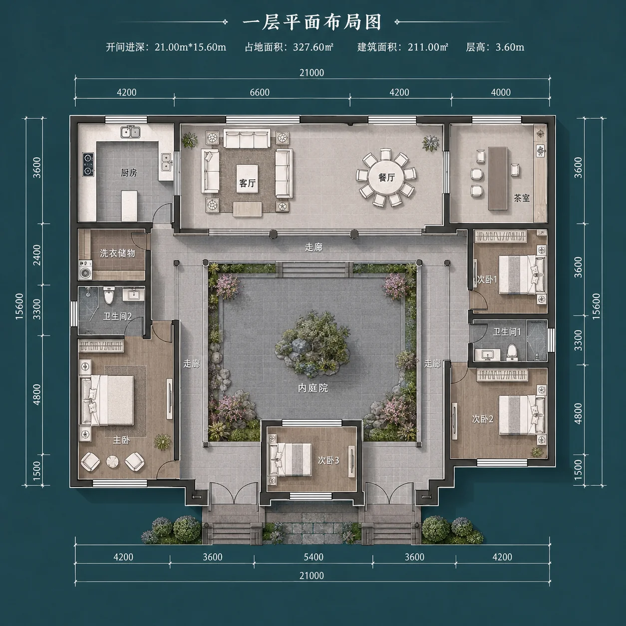 图片[4]-新中式一层合院别墅，21米大开间围合庭院住宅设计-好宅图纸网