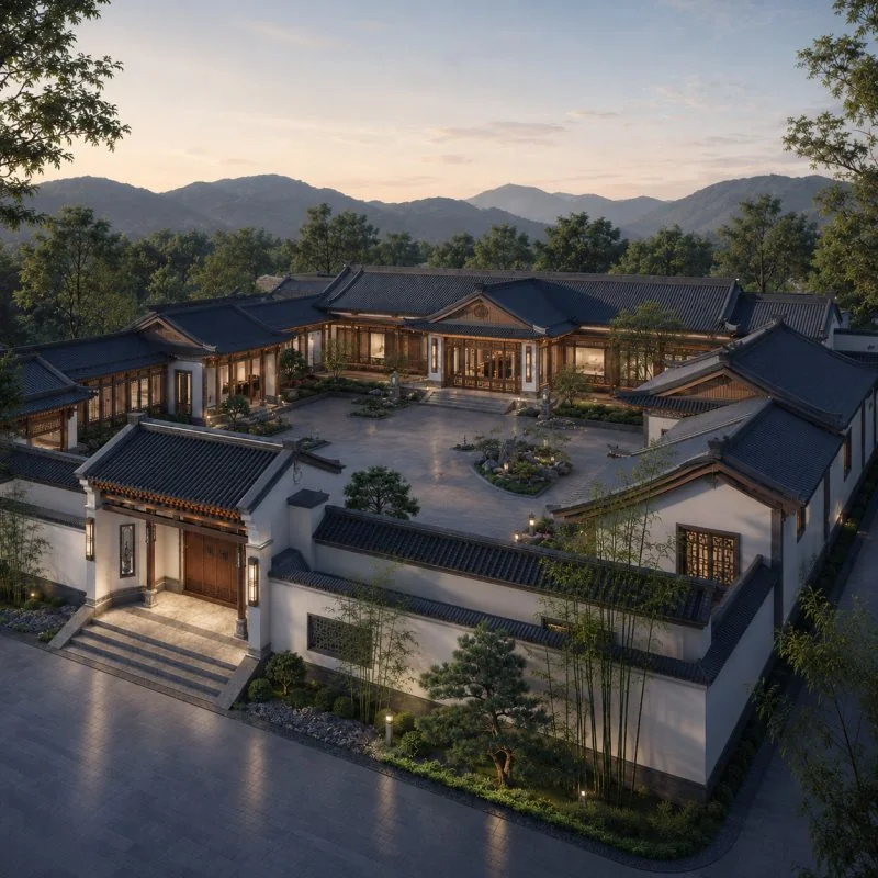 21×24米新中式一层合院别墅,6室2厅带内院设计-好宅图纸网