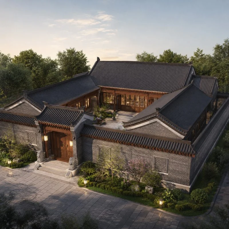 27×27米新中式一层合院别墅,7室4厅9卫大庭院设计-好宅图纸网