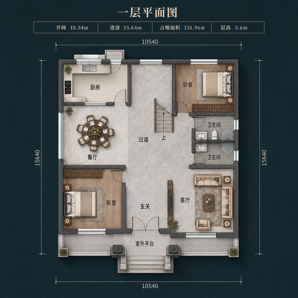 图片[4]-两层现代中式农村自建别墅，开间10.54米，6室布局带前阳台和侧露台-好宅图纸网