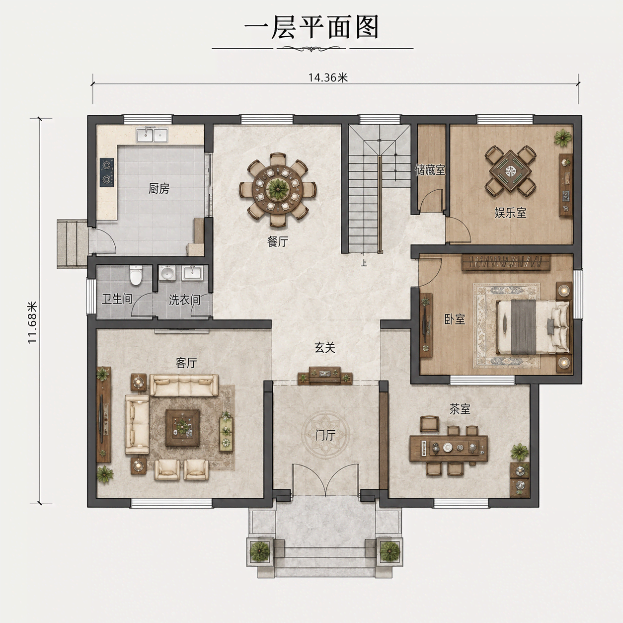 图片[4]-两层欧式农村自建别墅，开间14.36米，4室带茶室、娱乐室和玻璃阳光房-好宅图纸网