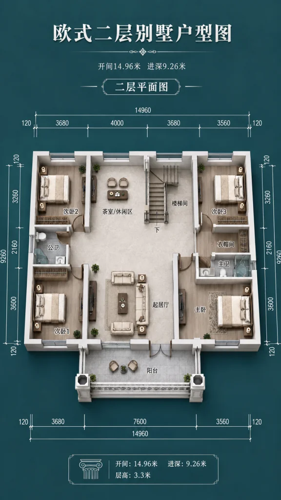 图片[2]-14.8米开间199㎡一层农村四卧别墅设计