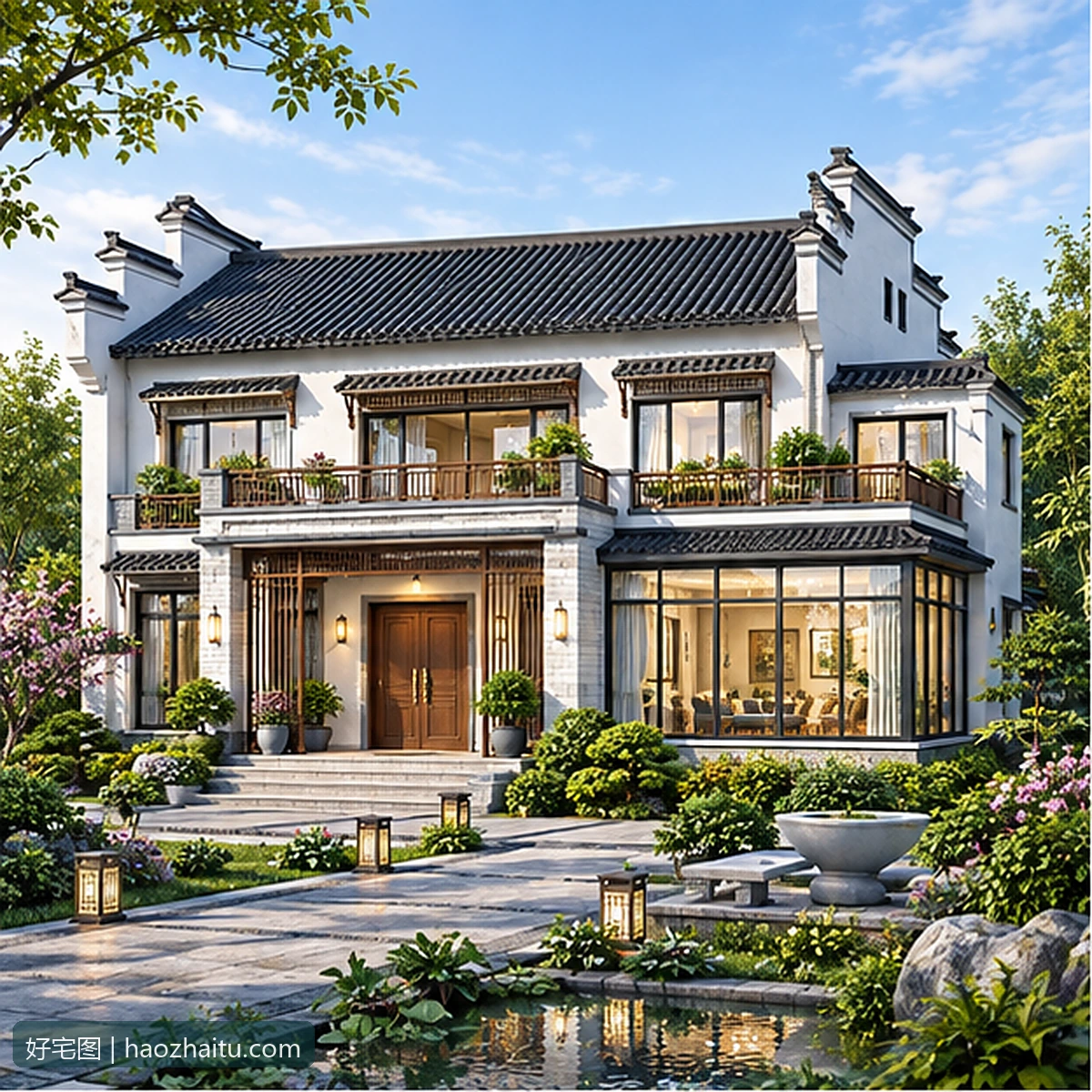 20.20米开间二层中式自建房,8卧8卫独立方案-好宅图纸网