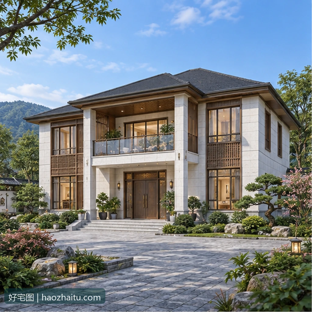 15.84米开间二层新中式自建房,8卧4卫独立方案-好宅图纸网