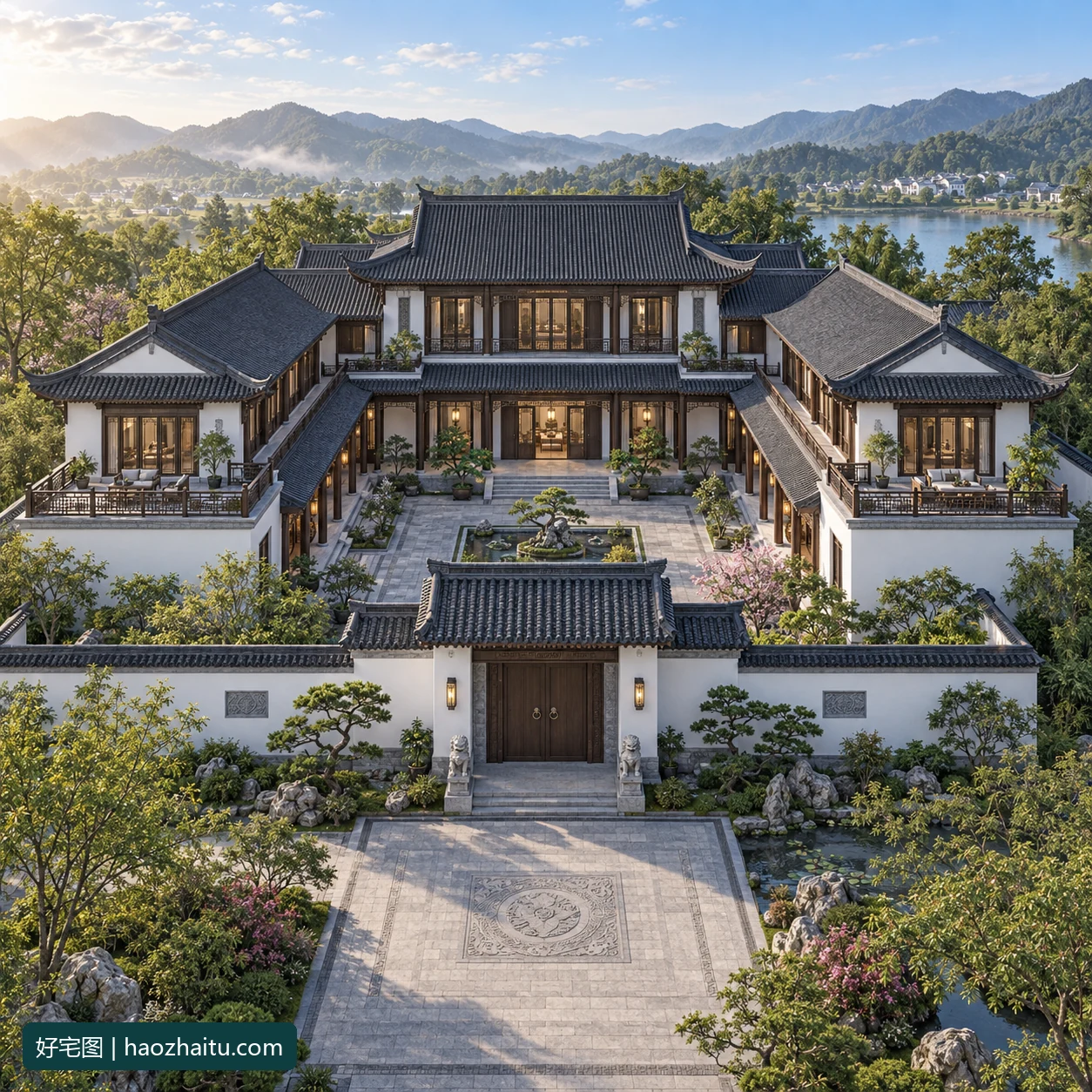 20.00米开间二层中式自建房,10卧4卫独立方案-好宅图纸网