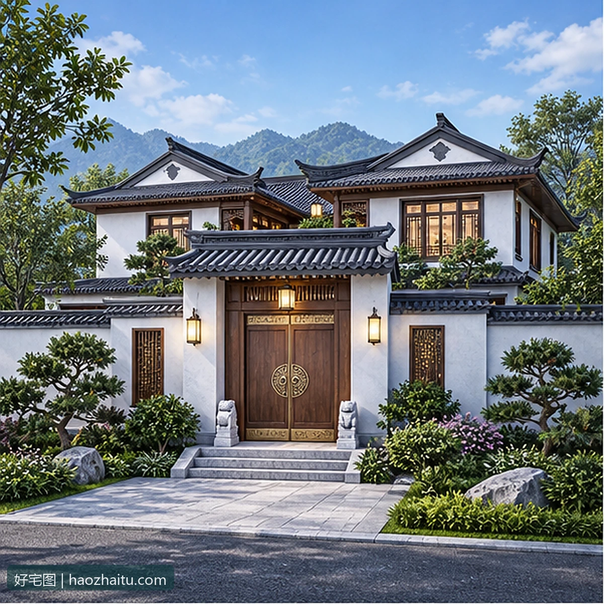 21.90米开间二层中式自建房，6卧9卫独立方案-好宅图纸网