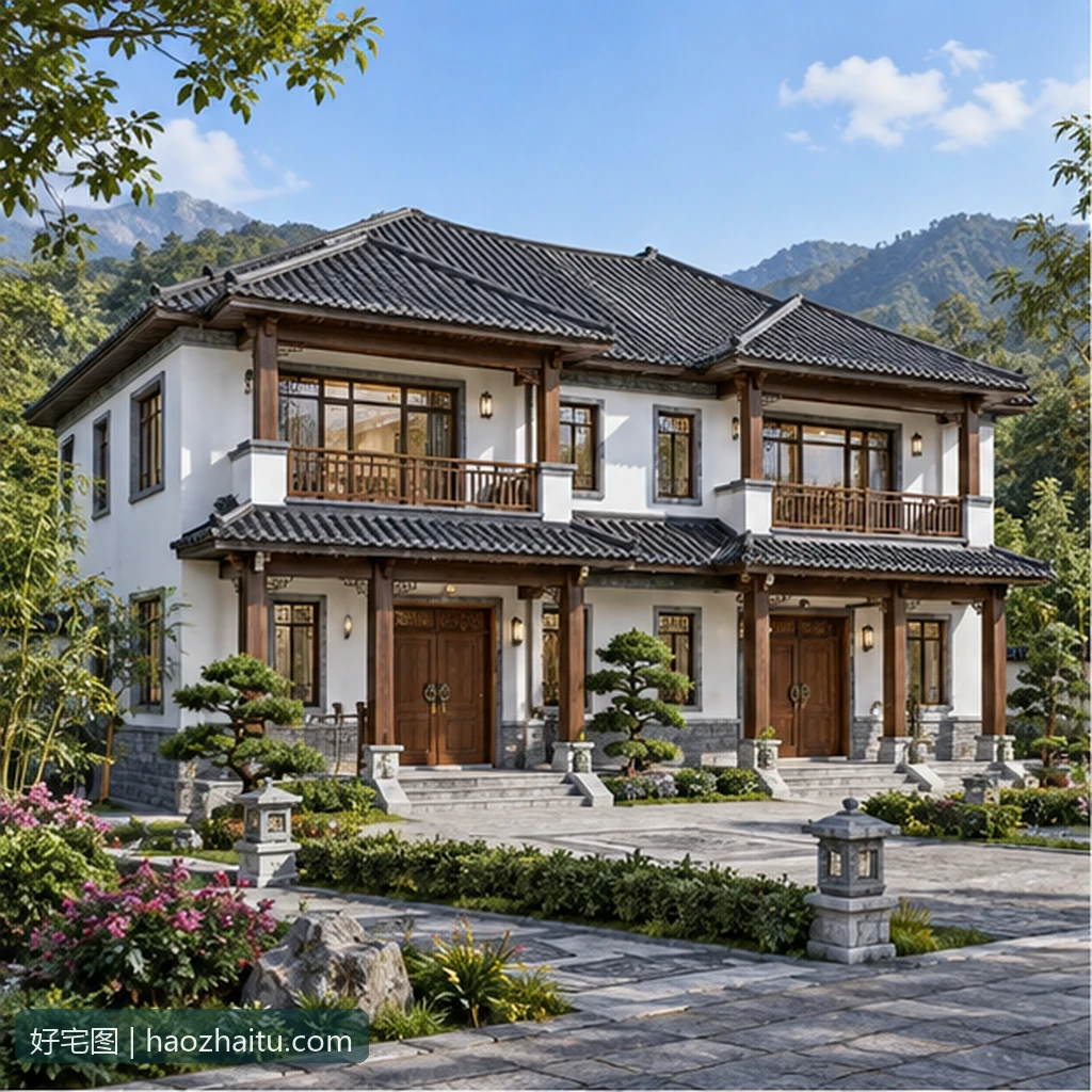 22.00米开间二层中式自建房,8卧8卫独立方案-好宅图纸网