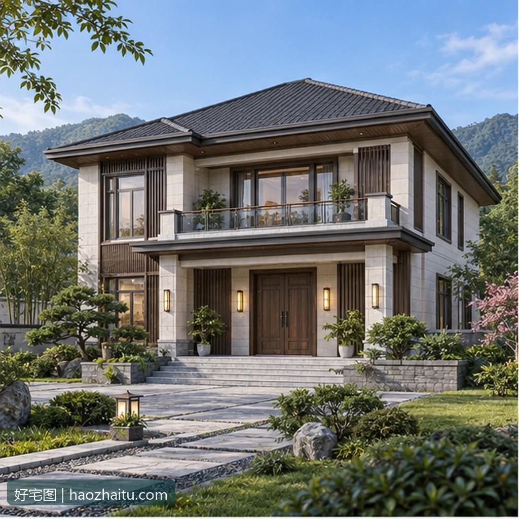 13.50米开间二层新中式自建房,4卧3卫独立方案-好宅图纸网
