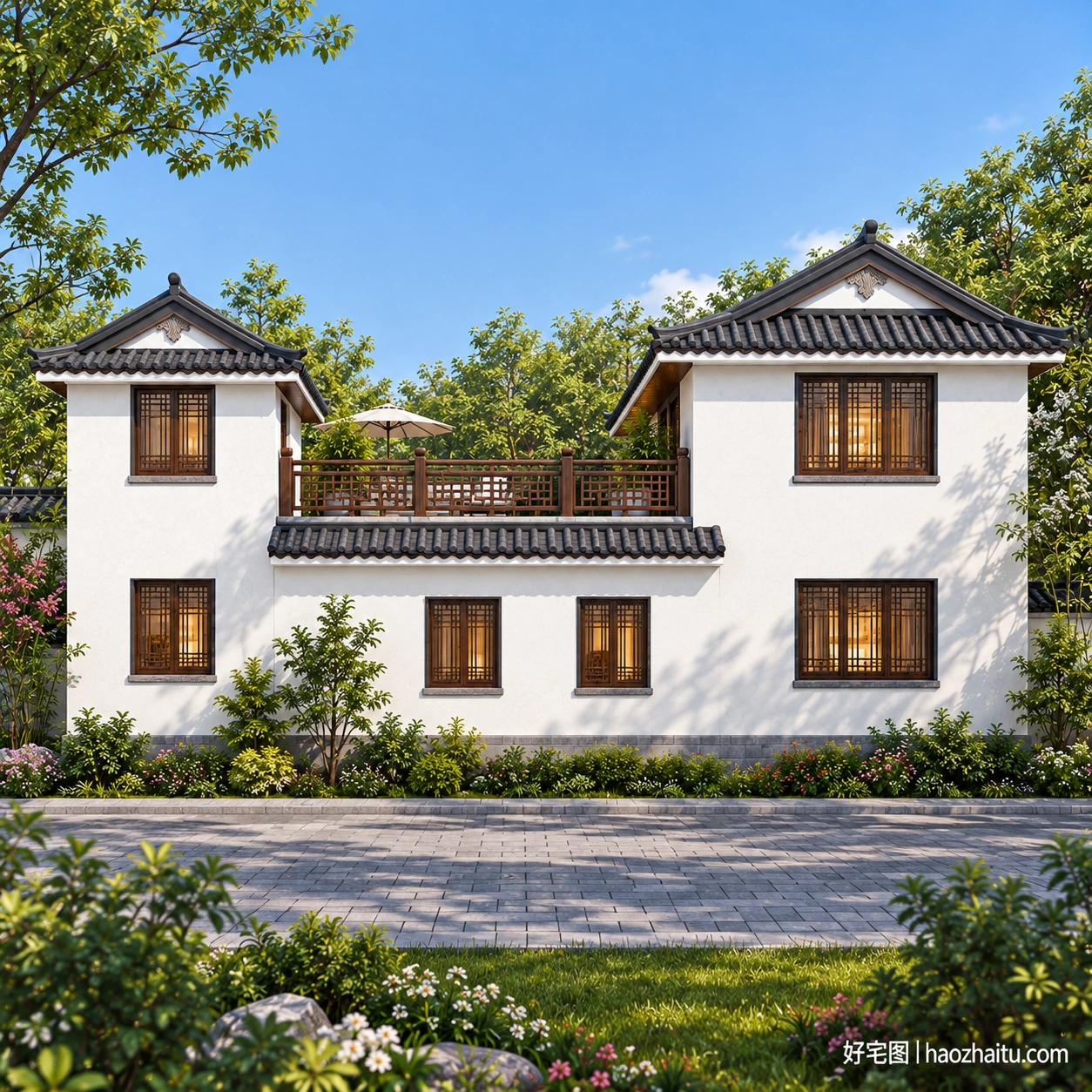 21.3米开间二层合院住宅,8卧8卫带双楼梯与两处餐厨