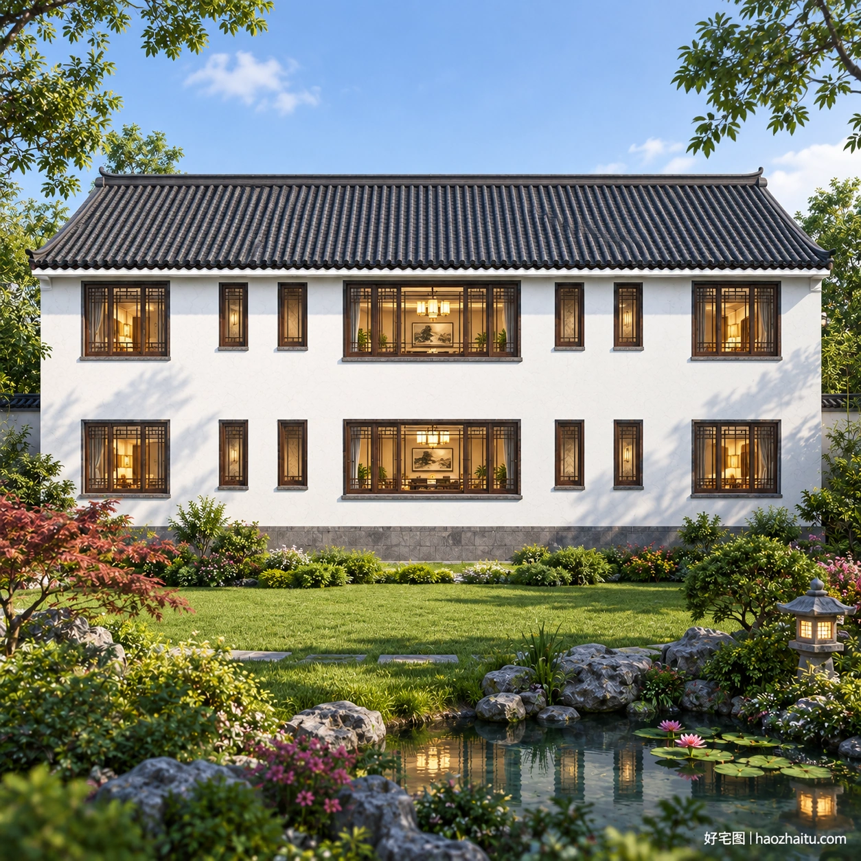 21.3米开间二层合院住宅,8卧8卫带双楼梯与两处餐厨