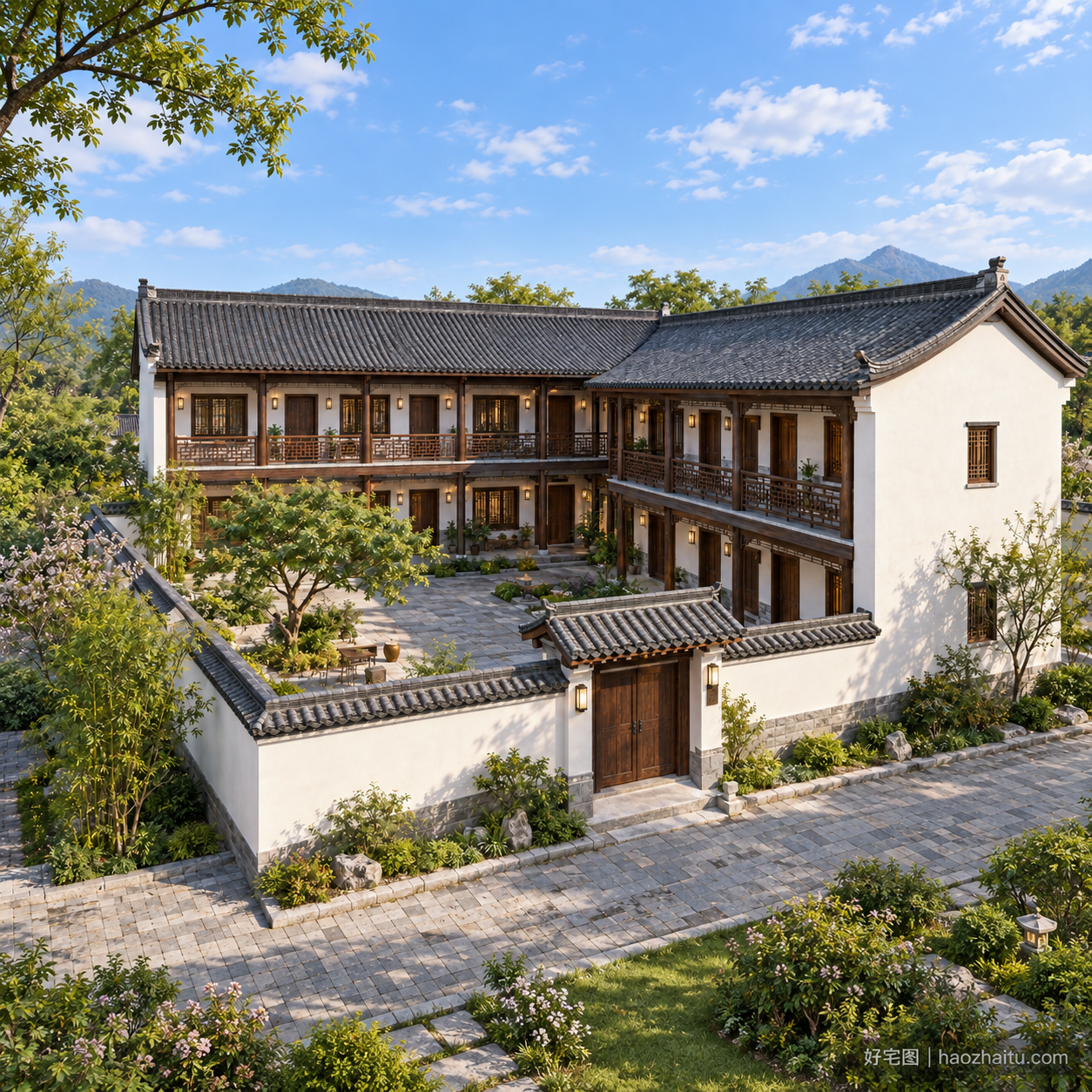 16.6米开间二层中式院落，十卧四卫带双层回廊的住宿方案-好宅图纸网