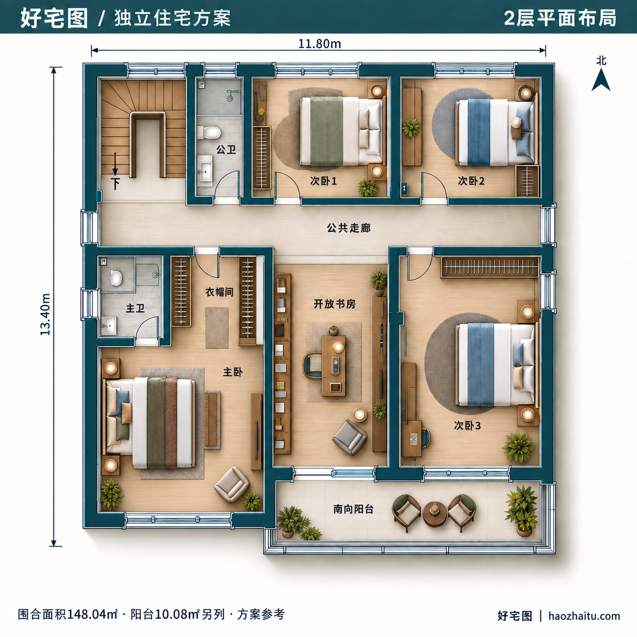 二层布局|五卧四卫新中式住宅